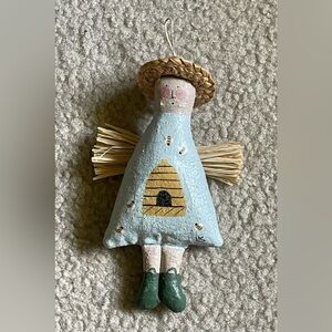 Vintage Natalie Silitch “NS” crackle canvas “the Bee Keeper” ornament